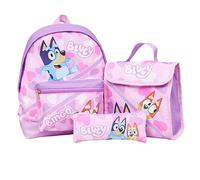 Bluey Kids Backpack School Set 3 Piece with Bag Pencil Case Lunch Bag Girls Pink Lilac