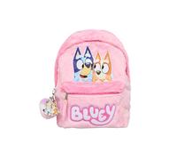 Bluey Kids Backpack - Soft Fluffy Pink School Bags for Girls with Bingo and Character Keyring - Children's Travel Preschool Bag with Adjustable Straps