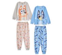 Bluey Kids Pyjama Set Pack of 2 | Childrens Bingo Character Graphic Long Sleeve Top & Long Leg PJ Bottoms in Blue & Beige | Boys & Girls Puppy All Over Print Nightwear | TV Series Merchandise