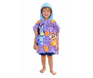 Bluey Kids Poncho Beach Towel featuring and Bingo, Bath Towel, Swimming Wrap, Hooded Changing Robe 100% Cotton 120 x 60 cm