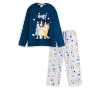Bluey Mens Blue Long Sleeve Long Leg Pyjama Set | Retro Animal Print Sleepwear Bingo | Comfortable Nightwear for Relaxing & Lounging at Home Merch - Large