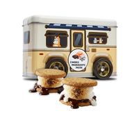 Bluey Money Tin Piggy Bank & S'mores Hamper Gift - Wheeled Money Box with Giant Marshmallows, Dark Chocolate Buttons & Digestive Biscuits - Birthday, Mothers Day Treats for Kids & Adults, Bluey Gifts