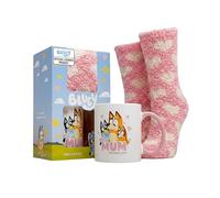 Bluey Mug and Socks Gift Set - ' No 1 Mum' Mothers Day Mugs for Mum with Hearts Pink Fluffy Socks - Bluey Gifts - Cosy Novelty Present for Birthdays, Mother's Day Mummy Mug & Valentines