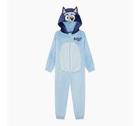 Bluey Official Boys or Girls Unisex Hooded Fleece Onesie with 3D Ears, All in One Cosy Loungewear Pyjamas, Blue, Age 3-4 Years
