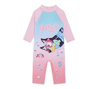 Bluey Official Girl's Swimsuit, One Piece Swimming Costume Sun Suit Featuring, Age 3-4 Years Pink/Blue