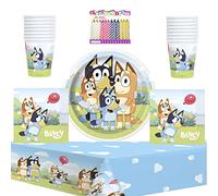 Bluey Party Supplies for 16 Dinner Set with Cups & Table Cover | Officially Licensed , Includes 16 Dinner Plates, 16 Lunch Napkins, 16 Cups, Table Cover & 24 Birthday Candles