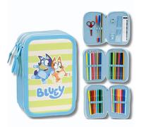 Cerda Bluey School Pencil Case with 1 HB Pencil, 2 Pens, 1 Scissors, 1 Eraser, 1 Sharpener, 1 Ruler, 18 Pencil Colours and 18 Giotto Felt Tips Pens