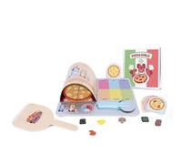 Bluey Pizza Girls Set - 35-Piece Pretend Play Food Set, Wooden Pizza Playset with Oven, Pizza Slices, Box, Cutter, Paddle, Order Cards, and Toppings, Pizza Girls Toy Set