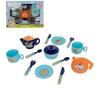 Bluey Plastic Tea Set | Pretend Afternoon Tea Playset | Bluey & Bingo Toys | Including Reusable Teapot, Cups, Kettle, Cutlery & Saucers | hildrens Roleplay Playsets | Kids Kitchen Pretend Play Tea Se