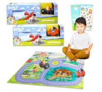 Bluey Play Mat with Vehicle Set for Kids - Bundle with 2 Playmats, 2 Vehicles, Stickers & Castle Door Hanger | Bluey Play Sets for Girls & Boys, Ages 3+