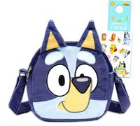 Bluey Plush Shoulder Hand Bag Set - Bundle with 3D Plushie with Adjustable Strap Plus Stickers, More | Bluey Plush Purse for Kids, Girls