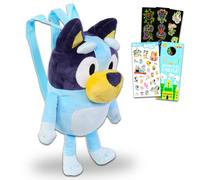 Bluey Plushie Toy Set - Bundle with 18" Bluey Plush Doll with Carrying Straps Plus Stickers, More | Bluey Stuffed Animal for Kids, Boys, Girls