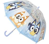 Bluey Poe Bulle Manual Umbrella, Clear Kids Umbrella with Official Bluey Design, Safety Manual Opening and High Protection Dome for Children on Rainy Day, Blue, T45C
