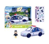 Bluey Police Car, Vehicle from the Special Episode The Sign. Includes Police Car with Flashing Lights & Sounds, Policeman Figure, and Themed Sticker Set. Batteries Included.