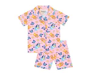 Bluey Pyjamas | Button Up Girls Pyjamas | Summer Short Pjs For Girls | Pink | 7-8 Years