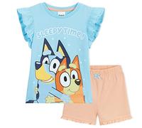 Bluey Pyjamas for Kids Girls and Boys PJs 2 Piece Nightwear T-Shirt Short Kids PJs Summer Soft Breathable Toddlers Lounge Wear Sizes 2-6 Years Bingo Gifts for Girls (Blue/Apricot, 4-5 Years)