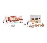 Bluey School Friends- Calypso's School Playset, 2.5-3%22 posable Figures Playset & 's Caravan Playset, 2.5-3 inch figures