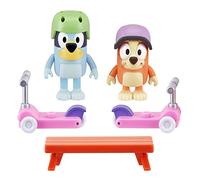Bluey Scooter Fun Play Set and Bingo Articulated 6cm Action Figures with 2 Scooters, 2 Helmets and Bench Official Collectable Toy, Blue