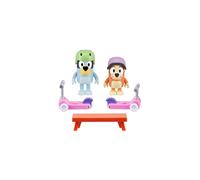 Bluey Scooter Fun Play Set: Bluey and Bingo Articulated 6cm Action Figures with 2 Scooters, 2 Helmets and Bench Official Collectable Toy