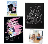 Bluey Scratch Art Craft Set for Kids, 3Pcs Scratch Picture Art Kit with Wooden Stylus, 22.5x29.5cm Non-Toxic Scratch Paper Craft Toys, Creative Drawing Activity for Boys & Girls Age 3+