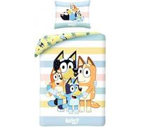 Bluey Single Duvet Cover 140x200 + Pillowcase 65x65 Cotton Buttons Heeler | Reversible bedding | Natural cotton breathable Oeko-Tex | Bingo Bandit Chilli | Age 3-8 | Button fastening | Machine washable