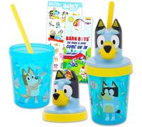 Bluey Sippy Cup Set for Kids - Bluey Drinking Cups Bundle with 2 Bluey Leak-Proof BPA-Free Sippy Cups with Lid and Straw Plus Stickers for Toddlers |