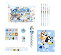 Bluey Stationery Set, Includes 5 Coloured Pencils, Ruler Pen 6 Colours Eraser Stickers, Pencil Sharpener Notebook and Case, Gift Set Stationery for Children