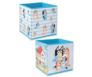 Bluey Storage Cubes Blue Set of 2 | Foldable Fabric Toy Boxes | Kids Bedroom Organiser | Collapsible Storage Bins for Toys, Clothes | Kallax Shelving Compatible Inserts Merch