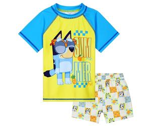 Bluey Swimsuit Set for Boys Toddlers 2 Piece Swimming Costume with Boys Swimming Shorts and Rash Vest for Swimming Pool Beach Trip Holiday Essentials