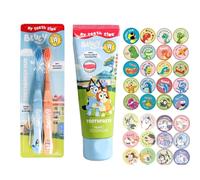 Bluey Toothbrush Duo & Toothpaste (Strawberry) with Homlix Reward 100 Stickers - Children Strawberry Toothpaste