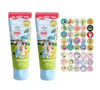 Bluey Toothpaste Twin Pack (Strawberry) with Homlix Reward 100 Stickers - Children Strawberry Toothpaste