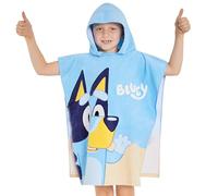 Bluey Towelling Poncho - Hooded Dry Robe for Kids - One Size Cotton Changing Robe - Holiday Beach Poncho, Swimming, Bath (Blue/Orange)