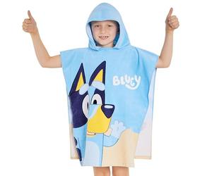 Bluey Towelling Poncho - Hooded Robe for Kids - One Size Cotton Changing Robe - Holiday Beach Poncho, Swimming, Bath (Blue/Orange)