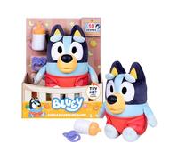 Bluey Toys, Care and Cuddle Baby Plush Toy, 11", 10 Sounds, Ages 3+ | Includes bottle, pacifier, and removable cloth diaper for nurturing play, interactive toddler toys