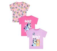 Bluey Tshirt 3 Pack, Girls’ T-Shirts for Summer, Pack of 3 Girls Tshirt, Cotton Kids Clothing, 18 Months to 8 Years