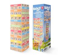 Bluey Tumbling Tower Game - 54 Colourful FSC-Certified Wooden Blocks, Hand-Eye Coordination & Motor Skills Family Game, Eco-Friendly Fun for Kids Aged 3+, Durable & Non-Toxic