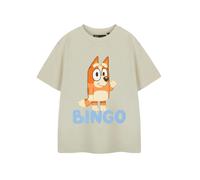 Bluey Kids Light Beige Cartoon Graphic Tee | Bingo Crew Neck Short Sleeve Classic Top | Unisex Children's Casual Wear Apparel