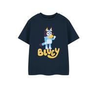Bluey Dark Blue Cartoon Kids T-Shirt | Unisex Crew Neck Short Sleeve Graphic Tee | Plain Classic Casual Wear Top | Children's Dark Blue Character Apparel