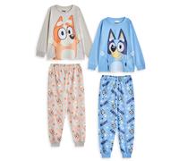 Bluey Kids Pyjama Set Pack of 2 | Childrens Bingo Character Graphic Long Sleeve Top & Long Leg PJ Bottoms in Blue & Beige | Boys & Girls Puppy All Over Print Nightwear | TV Series Merchandise