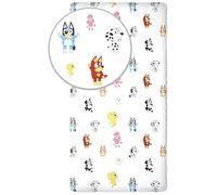 Bluey White Fitted Sheet 100% Soft Cotton | Single Bed Sheet with Elastic Corners, 90×200 + 25 cm | Kids Bedsheet Official Bluey Licensed