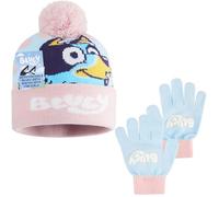 Bluey Winter Hat & Gloves Set for Girls 3-6 Years, 2 or 3 Pcs Warm Cosy Soft Knit Beanie, Gloves & Scarf, Cute Gifts for Kids (Pink/Multi 2 Pcs)