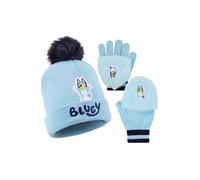 Bluey Girls Winter Accessories Set Cosy Warm Knit Hat Scarf & Kids Gloves or Beanie & Gloves School Travel, Kids Gifts (Blue Bluey 2 Pcs, 2-8 Years)