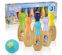 Bluey Wooden Classic Skittles 7 Piece Colorful Set - Indoor & Outdoor Bowling Game For Kids
