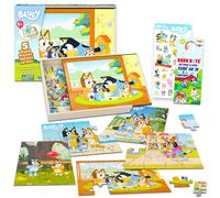 Bluey Wooden Puzzle 5 Pack - Bluey Wood Puzzles Bundle with Holding Tray, Stickers and More | Bingo Jigsaw Puzzles for Kids
