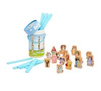 BLUEY - Wooden Stacking Game - 25 Build and Balance Pieces with Characters and Sticks in a Storage Tube - FSC Certified, Develops Hand-Eye Coordination & Motor Skills for Kids 3 Years and Up