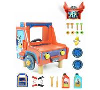 Bluey Wooden Tabletop Mechanic Set - 22 Piece Pretend Play Repair Tool Kit with Car Engine, Tools & Accessories - Compact & Portable Wooden Toy for Kids Ages 3+