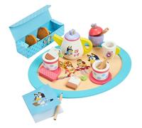 Bluey Wooden Tea Party Set - 18-Piece Pretend Play Set with Teapot, Cups, Biscuits, Tray & Notepad - FSC Certified Eco-Friendly Toy for Kids Aged 3+ - Creative Role-Playing Fun