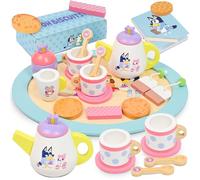 Bluey Wooden Tea Party Set - 18-Piece Pretend Play Set with Teapot, Tea Cups, Biscuits, Tray & Notepad - FSC Certified Eco-Friendly Toy for Kids Aged 3+ - Creative Role-Playing Fun