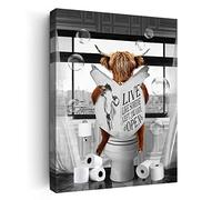 Blueyearn Bathroom Decor Wall Art Black And White Wall Decor Farm Highland Cow In The Toilet Wall Art Animal Canvas Prints Funny Highland Cow Modern Giclee Wall Decor Farmhouse Artwork 12x16 Inch