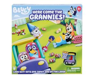 Bluey's Here Come the Grannies Game - Silly Family Fun, Spin the Spinner, Move Your Gnomes, Watch out for Janet & Rita in the Granny car! Ages 6+